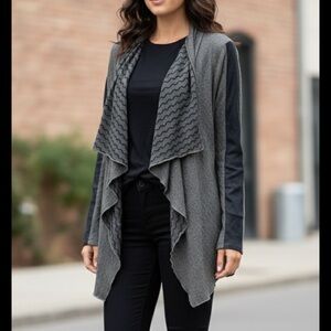 Hem and thread open draped cardigan Dark Gray Soft Jersey Mixmedia Academia S